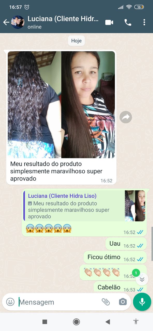 Relato de cliente com comparação visual do cabelo antes e depois